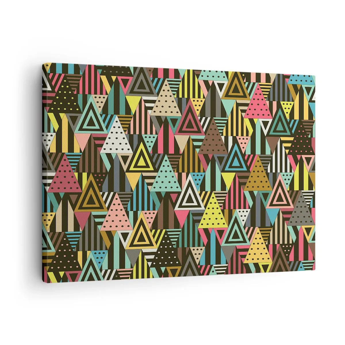 Impression sur toile - Image sur toile - Motif géométrique coloré avec des triangles et des lignes - 70x50cm - En rythme de trois - Décoration murale moderne pour le salon et la chambre ARTTOR