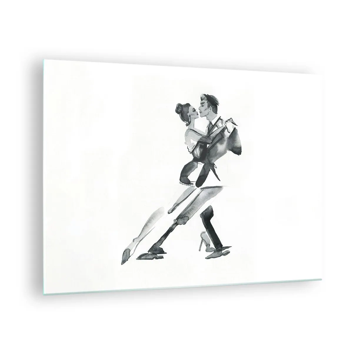 Impression sur verre - Image sur verre - Un couple dansant le tango à l'aquarelle noir et blanc - 70x50cm - En un battement - Décoration murale moderne pour le salon et la chambre ARTTOR