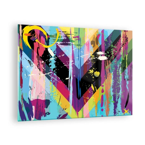Impression sur verre - Image sur verre - Abstraction colorée avec des formes dynamiques et des couleurs intenses - 70x50cm - De haut en bas - Décoration murale moderne pour le salon et la chambre ARTTOR