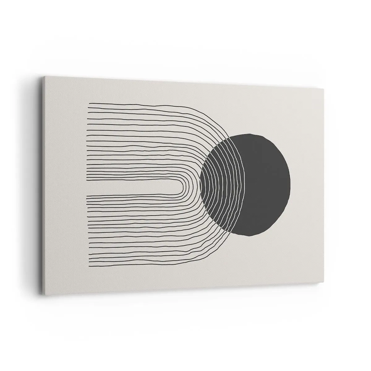 Impression sur toile - Image sur toile - Motif abstrait avec des lignes et un cercle noir sur un fond clair - 120x80cm - Tremblement et confiance - Décoration murale moderne pour le salon et la chambre ARTTOR