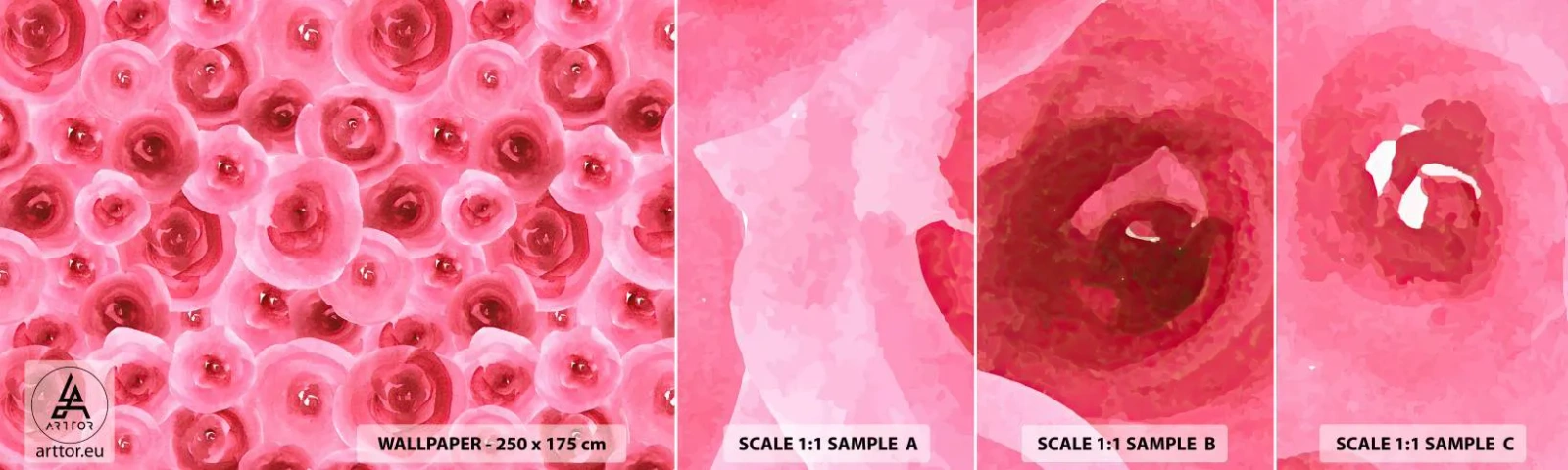 Échantillon De Papier Peint Standard Eco - Roses en-haut et en-bas - Fleurs, Beauté, le romantisme - 100x30 cm