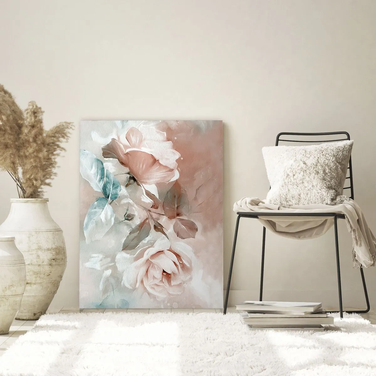 Impression sur verre - Image sur verre - Délicates roses pastel à l'aquarelle sur fond clair - 50x70cm - L'esprit du romantisme - Décoration murale moderne pour le salon et la chambre ARTTOR