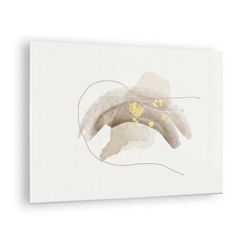 Impression sur verre - Image sur verre - Abstraction beige et or avec des lignes et des formes délicates - 70x50cm - rencontré dans l'espace - Décoration murale moderne pour le salon et la chambre ARTTOR