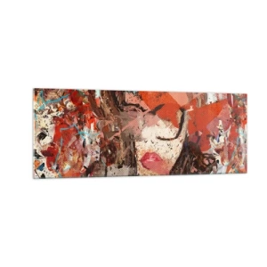Impression sur verre - Image sur verre - Portrait abstrait d'une femme aux couleurs intenses - 140x50cm - Personne ne sait ce que tu es vraiment - Décoration murale moderne pour le salon et la chambre ARTTOR