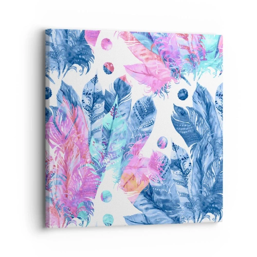 Impression sur toile - Image sur toile - Plumes en rose et bleu - 30x30 cm