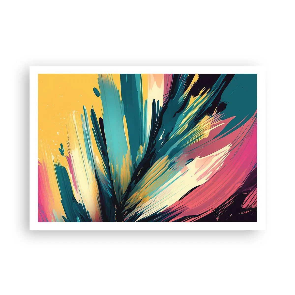 Affiche - Poster - Une composition abstraite aux couleurs intenses et contrastées. - 100x70cm - Composition – une explosion de joie - Décoration murale moderne pour le salon et la chambre ARTTOR