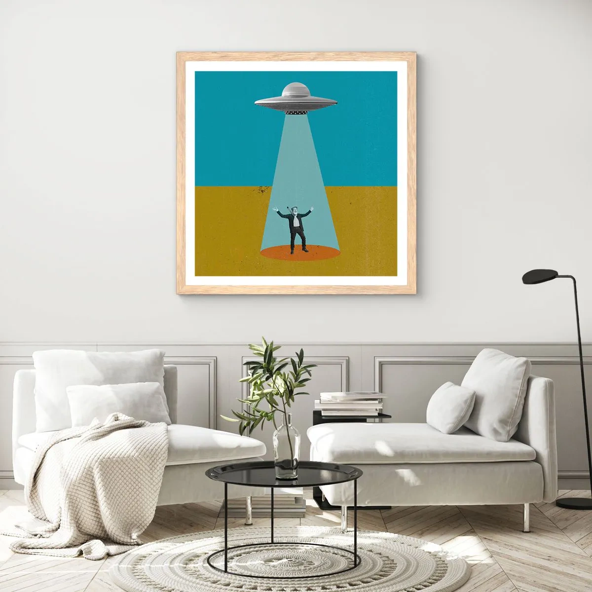 Affiche dans un chêne clair - Poster - Rencontre proche - 50x50 cm