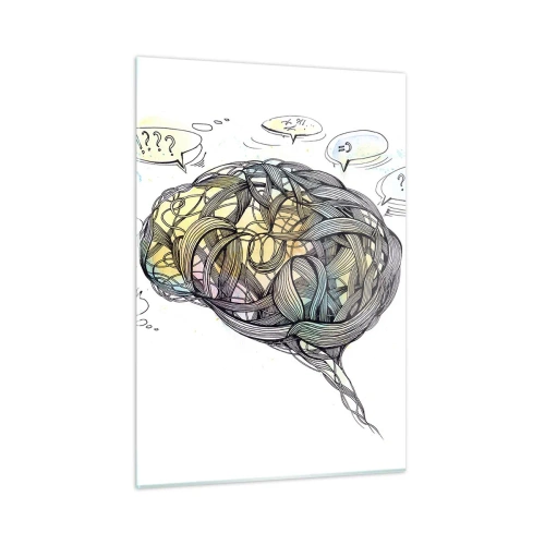 Impression sur verre - Image sur verre - Illustration artistique d'un cerveau aux accents colorés - 50x70cm - L'homme - un grand mystère - Décoration murale moderne pour le salon et la chambre ARTTOR