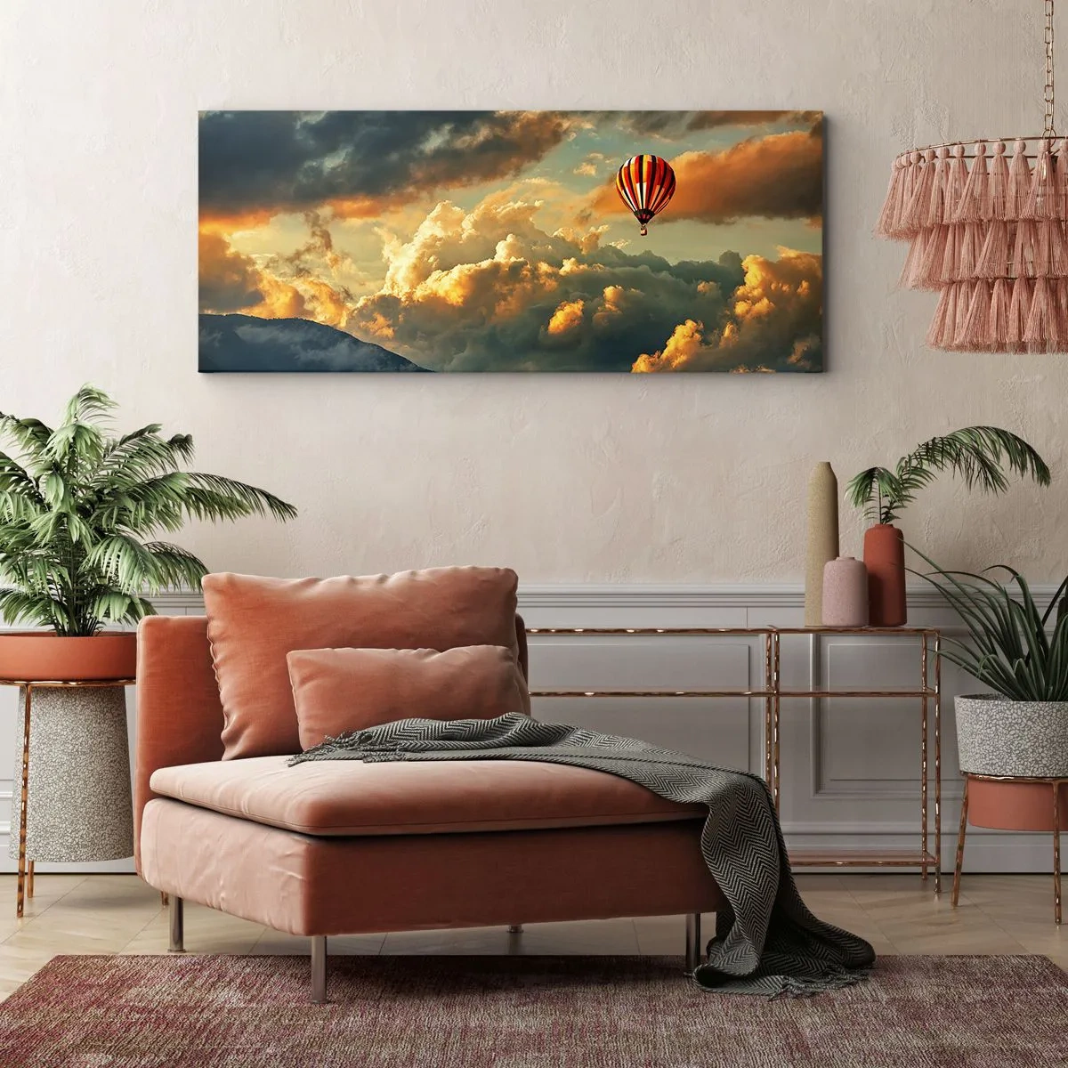 Impression sur toile - Image sur toile - Un ballon sur fond de nuages dramatiques - 160x50cm - Je vole parce que je veux - Décoration murale moderne pour le salon et la chambre ARTTOR