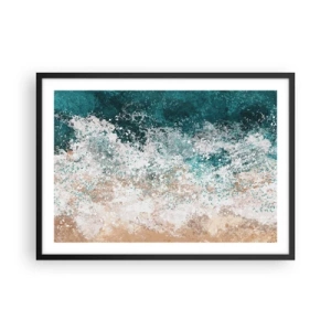 Affiche dans un cadre noir - Poster - Vague de mer abstraite dans des tons turquoise et beige - 70x50cm - Histoires de la mer - Décoration murale moderne pour le salon et la chambre ARTTOR