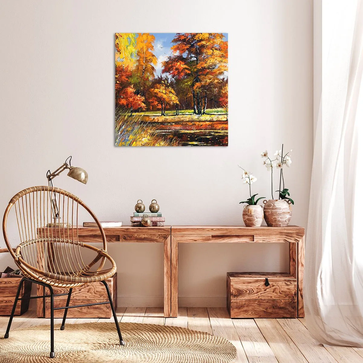 Impression sur toile - Image sur toile - Paysage en or et bronze - 50x50 cm