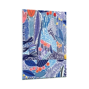 Impression sur verre - Image sur verre - Une composition végétale colorée de style tropical - 50x70cm - Jardin hawaïen - Décoration murale moderne pour le salon et la chambre ARTTOR