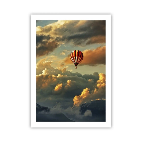 Affiche - Poster - Un ballon parmi les nuages au coucher du soleil - 50x70cm - Je vole parce que je veux - Décoration murale moderne pour le salon et la chambre ARTTOR