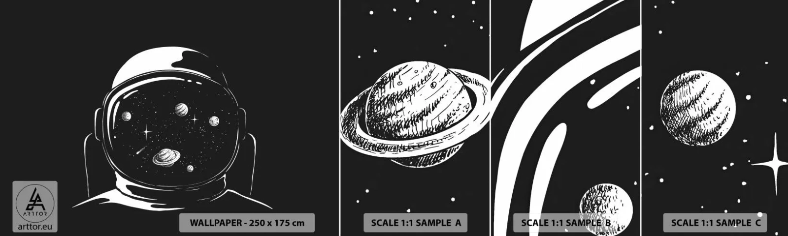 Échantillon de Papier Peint Autocollant Deluxe Sticker - Sympa la vue - Astronaute, Cosmos, Univers - 100x30 cm