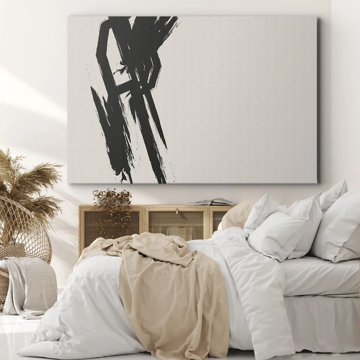 Impression sur toile - Image sur toile - Coups de pinceau dynamiques en noir sur fond clair - 70x50cm - Ruée imparable - Décoration murale moderne pour le salon et la chambre ARTTOR