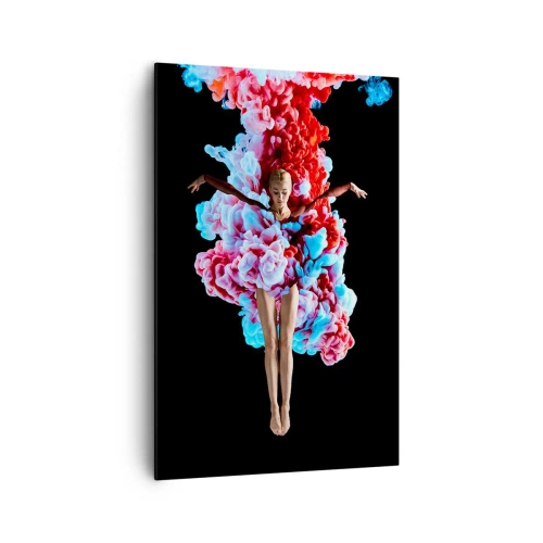 Impression sur toile - Image sur toile - Une danseuse entourée de fumée colorée sur fond noir - 80x120cm - En pleine floraison - Décoration murale moderne pour le salon et la chambre ARTTOR