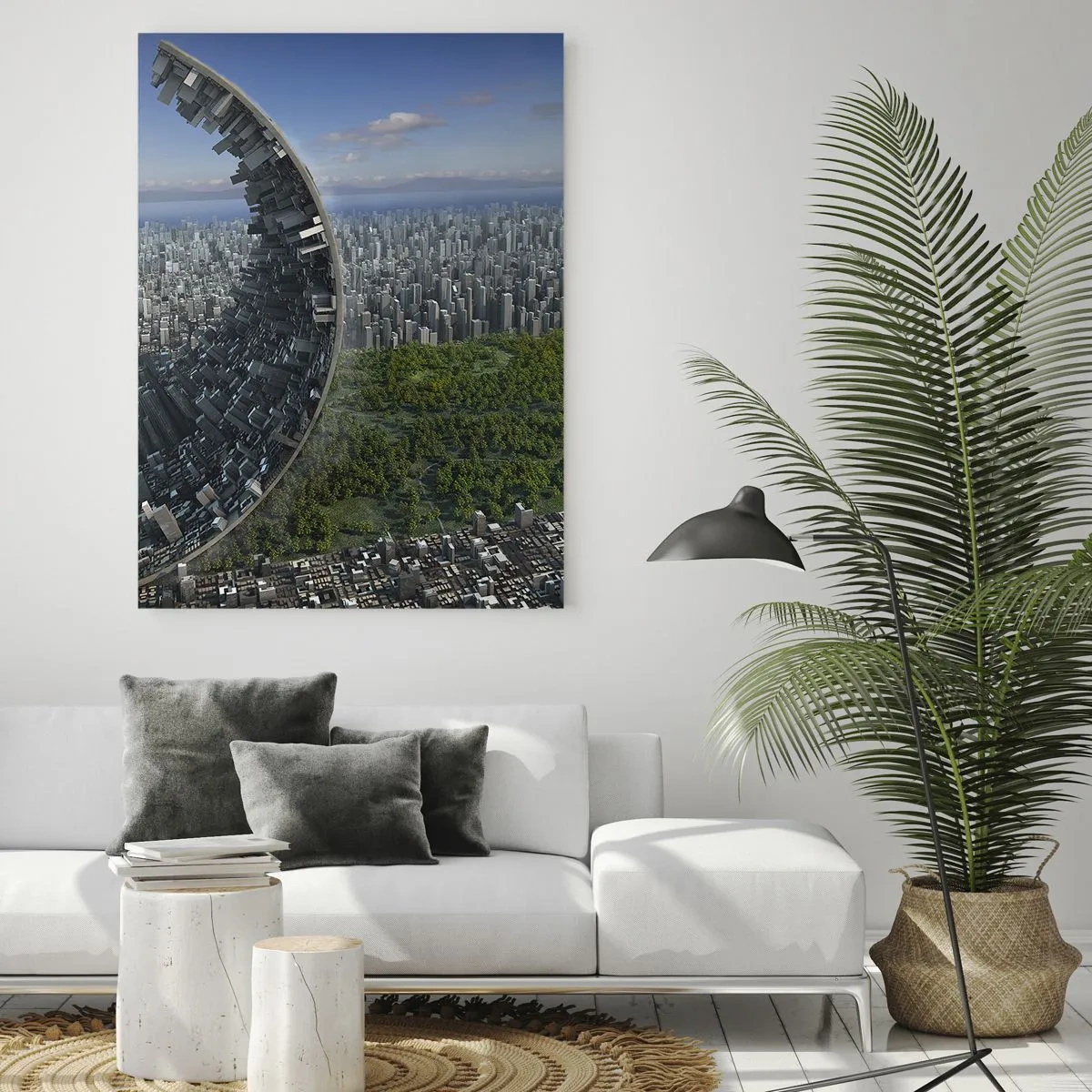 Impression sur verre - Image sur verre - Une ville dynamique avec une touche surréaliste - 80x120cm - La nature est éternelle - Décoration murale moderne pour le salon et la chambre ARTTOR