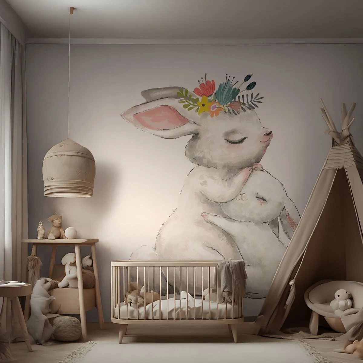 Papier Peint Photo Standard Eco - Maman irremplaçable - Pour les enfants, Lapin, Mère avec enfant - 450x315 cm