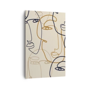 Impression sur toile - Image sur toile - Visages minimalistes au trait sur fond clair - 80x120cm - Portrait multiplié - Décoration murale moderne pour le salon et la chambre ARTTOR