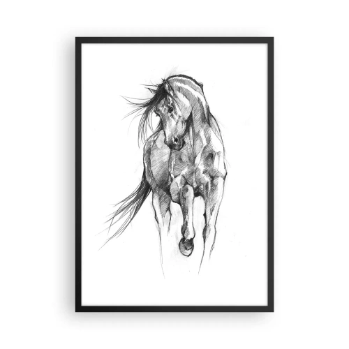 Affiche dans un cadre noir - Poster - Croquis d'un cheval dans une pose dynamique - 50x70cm - D'un trot gracieux - Décoration murale moderne pour le salon et la chambre ARTTOR