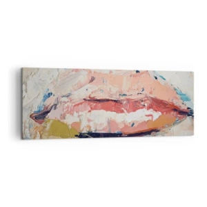 Impression sur toile - Image sur toile - Une composition abstraite représentant les lèvres d'une femme aux couleurs pastel. - 140x50cm - Éveil la pensée - Décoration murale moderne pour le salon et la chambre ARTTOR