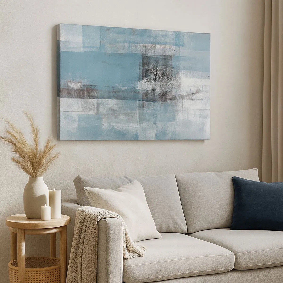 Impression sur toile - Image sur toile - Une composition abstraite dans des tons de bleu avec texture et couches. - 70x50cm - Eau et air - Décoration murale moderne pour le salon et la chambre ARTTOR