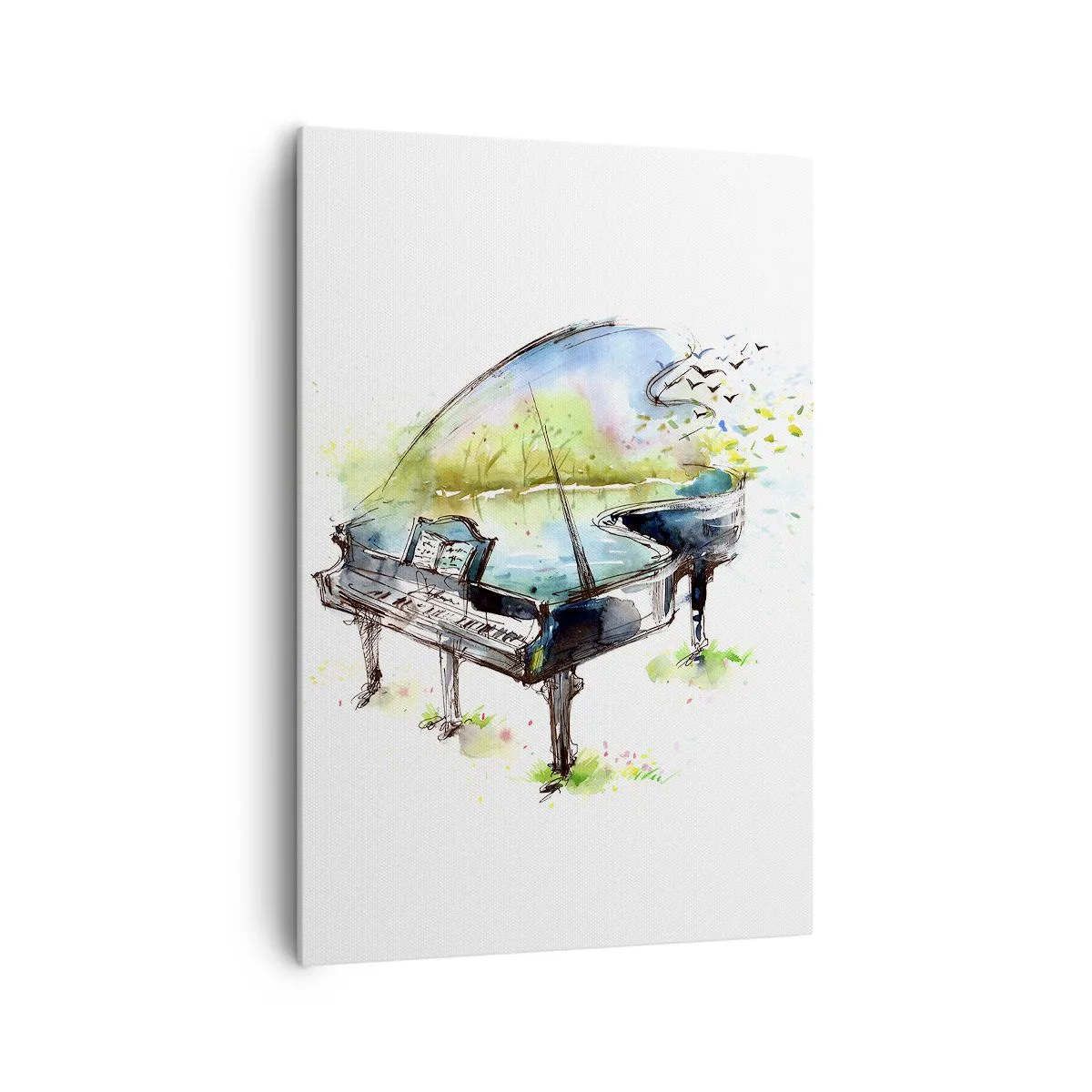 Impression sur toile - Image sur toile - Aquarelle artistique d'un piano avec la nature en arrière-plan - 70x100cm - Enchanté en musique - Décoration murale moderne pour le salon et la chambre ARTTOR