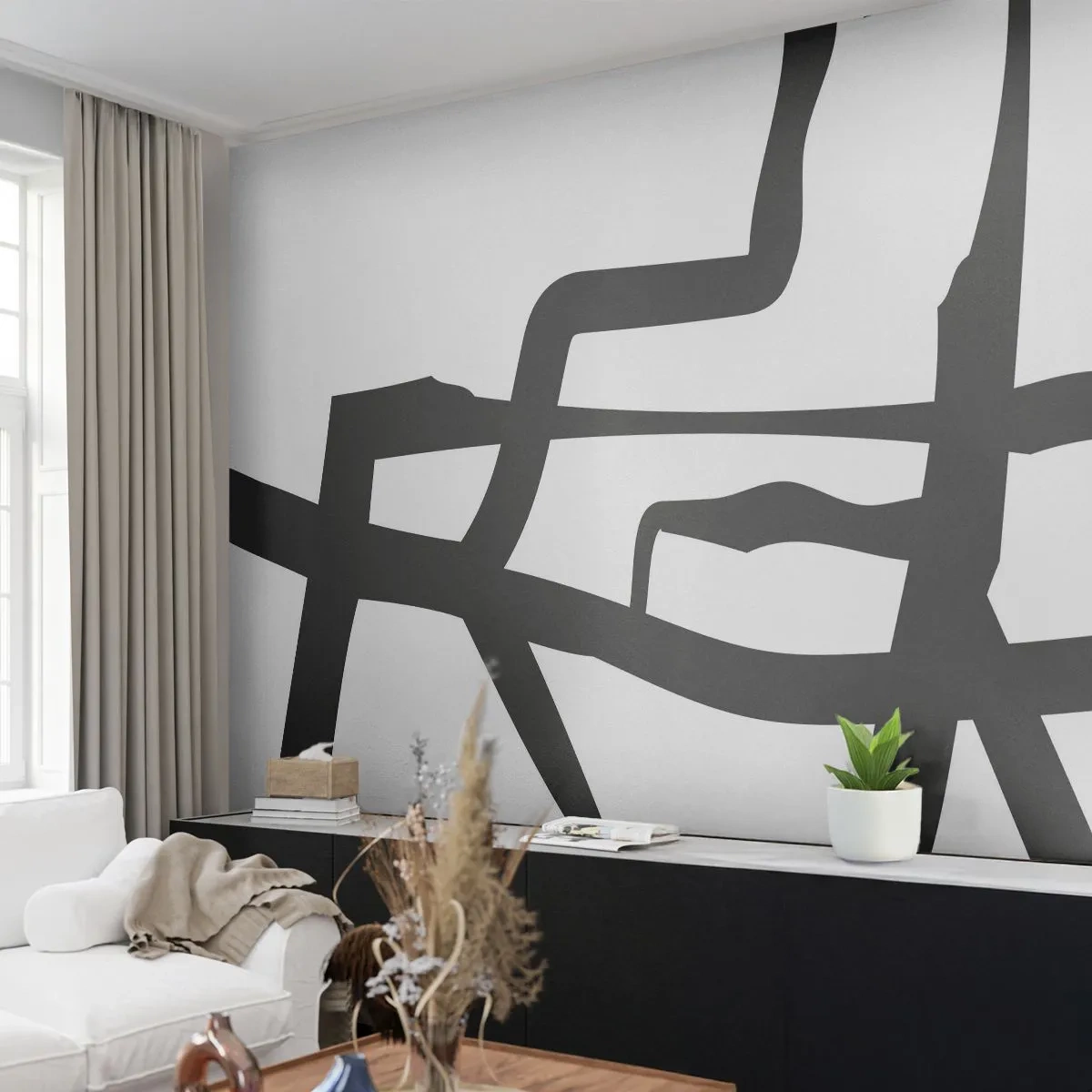 Papier Peint Photo Premium Canvas - Conception noir et blanc - Doubler, Noir et blanc, Abstractionnisme - 250x175 cm