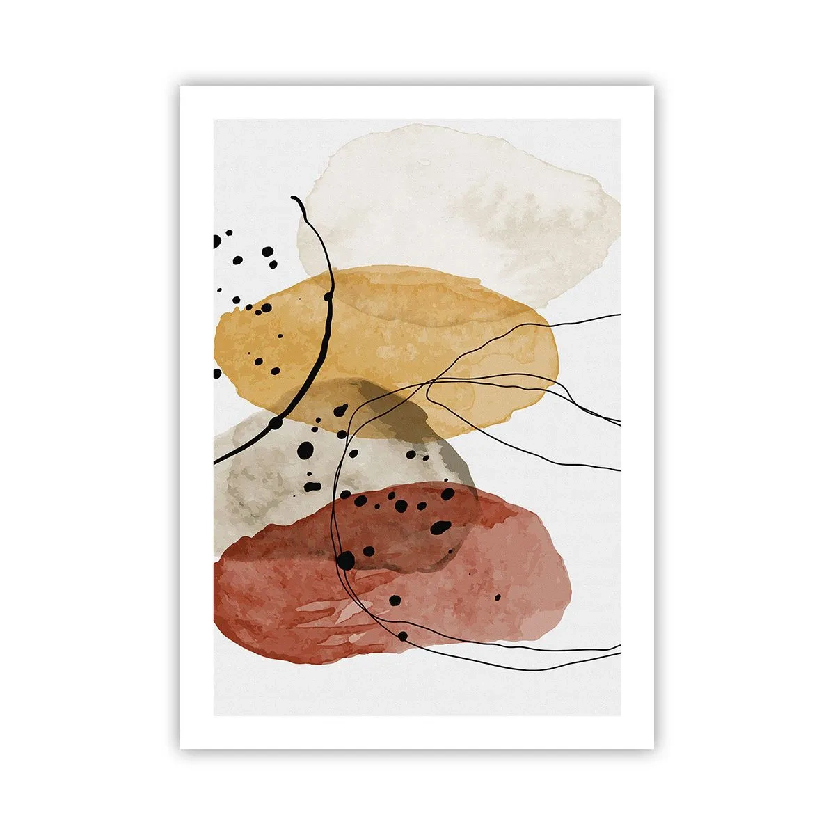 Affiche - Poster - Formes abstraites dans les tons beige, jaune et rouge - 50x70cm - Léger et transparent comme l'air - Décoration murale moderne pour le salon et la chambre ARTTOR