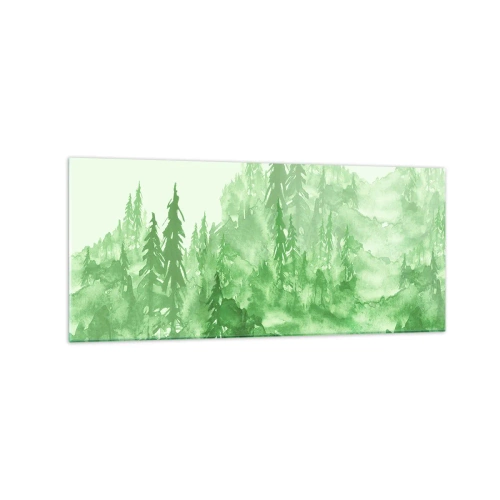 Impression sur verre - Image sur verre - Forêt verte dans un style aquarelle sur un fond clair - 120x50cm - Flou de brouillard vert - Décoration murale moderne pour le salon et la chambre ARTTOR