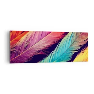 Impression sur toile - Image sur toile - Plumes colorées aux couleurs intenses - 140x50cm - Arc-en-ciel de plumes - Décoration murale moderne pour le salon et la chambre ARTTOR