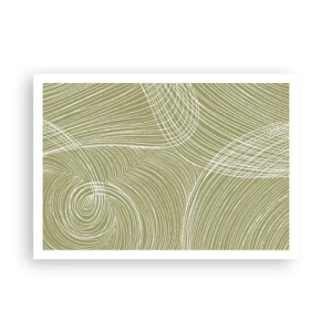 Affiche - Poster - Lignes vertes et blanches dans une composition abstraite - 100x70cm - Abstraction complexe de blanc - Décoration murale moderne pour le salon et la chambre ARTTOR