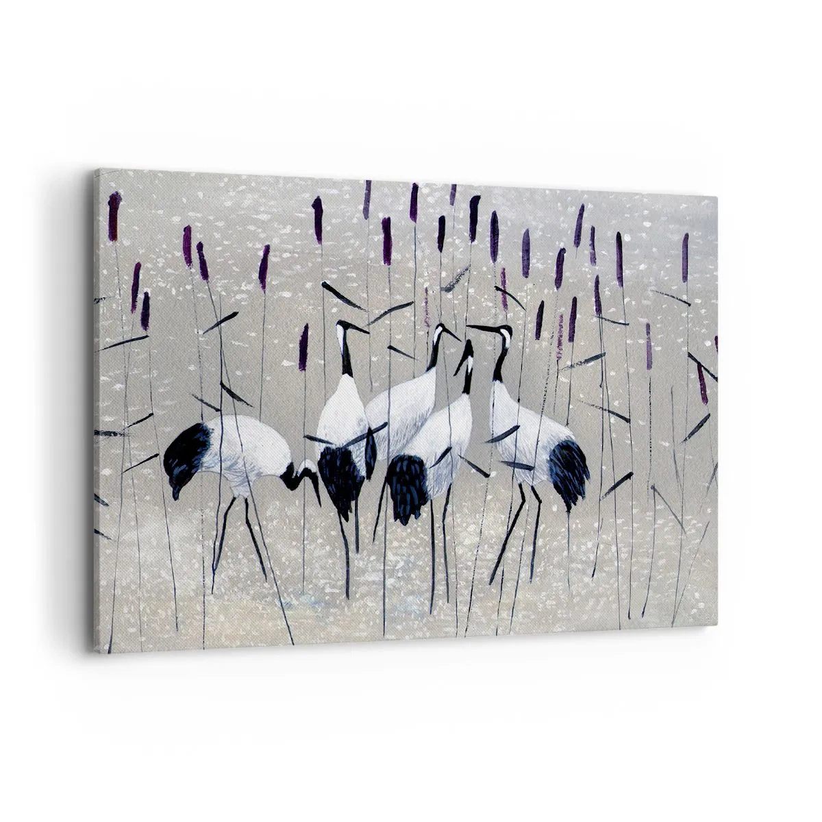 Impression sur toile - Image sur toile - Hérons dans l'herbe sur un fond paisible - 100x70cm - Parmi les siens - Décoration murale moderne pour le salon et la chambre ARTTOR