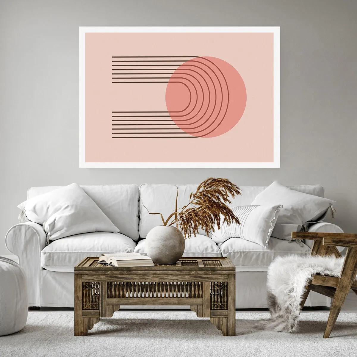 Affiche - Poster - Motif abstrait avec cercle et lignes roses - 100x70cm - Attraction irrésistible - Décoration murale moderne pour le salon et la chambre ARTTOR