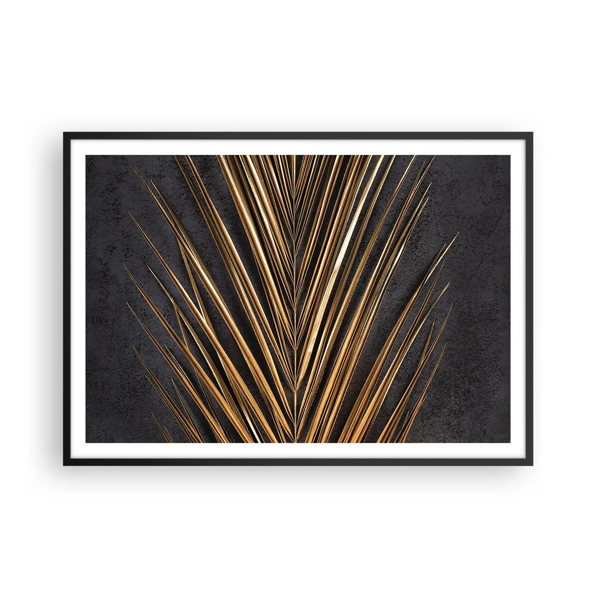 Affiche dans un cadre noir - Poster - Feuille tropicale dorée sur fond noir - 100x70cm - L'or des tropiques - Décoration murale moderne pour le salon et la chambre ARTTOR