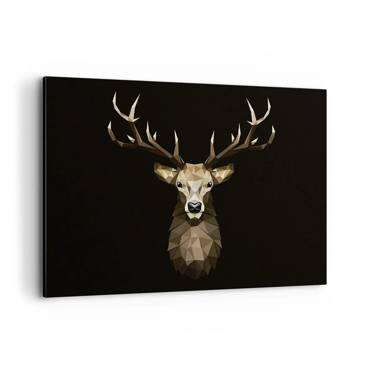 Impression sur toile - Image sur toile - Cerf polygonal géométrique sur fond noir - 100x70cm - Cerf cubique - Décoration murale moderne pour le salon et la chambre ARTTOR