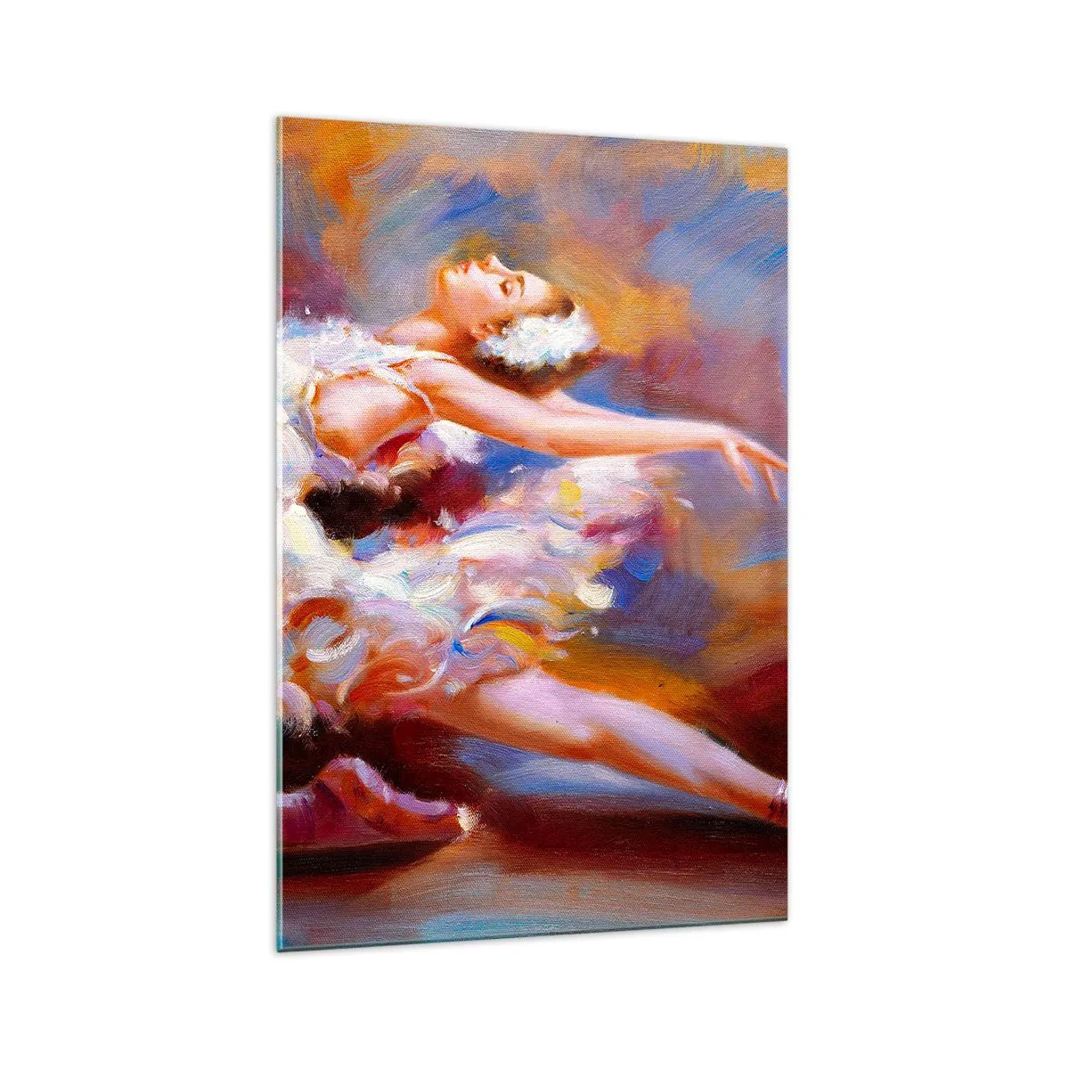 Impression sur verre - Image sur verre - Une ballerine dans une pose dynamique parmi des couleurs pastel. - 70x100cm - La grâce du cygne - Décoration murale moderne pour le salon et la chambre ARTTOR