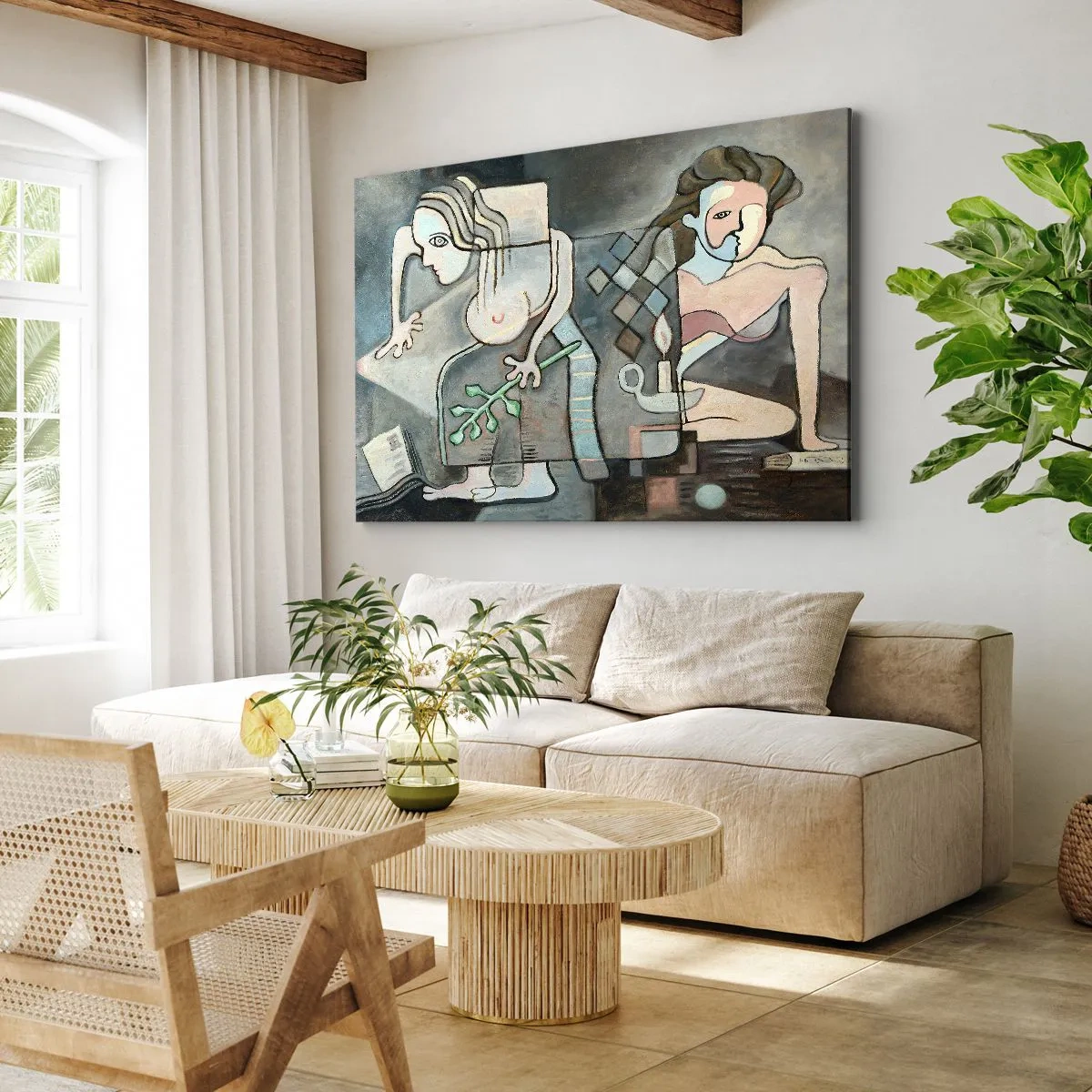Impression sur toile - Image sur toile - Figures abstraites dans une composition symbolique avec une signification profonde - 100x70cm - Mosaïque d'esprit et de matière - Décoration murale moderne pour le salon et la chambre ARTTOR