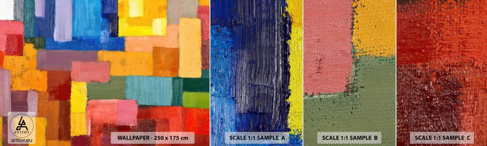 Échantillon de Papier Peint Premium Sand - Chacun est différent, tout est coloré - Abstraction, Morceau, Modèle moderne - 100x30 cm