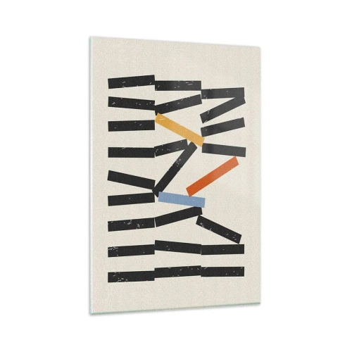 Impression sur verre - Image sur verre - Composition abstraite avec des rectangles colorés et noirs - 80x120cm - Dominos – composition - Décoration murale moderne pour le salon et la chambre ARTTOR