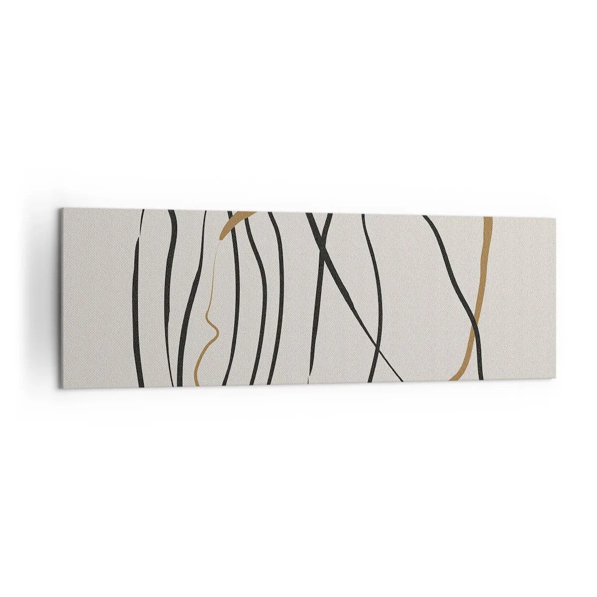 Impression sur toile - Image sur toile - Lignes artistiques en noir et or sur fond clair - 160x50cm - Composition – danse en boucle - Décoration murale moderne pour le salon et la chambre ARTTOR