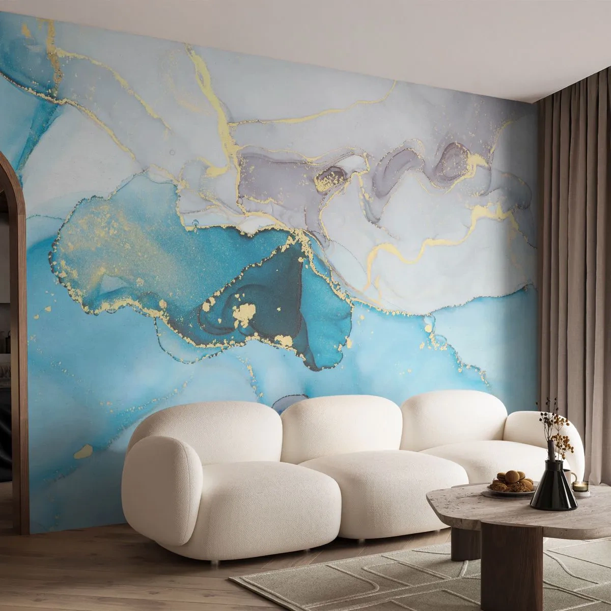 Papier Peint Photo Premium Canvas - Etude de la rencontre gris et turquoise - Abstraction, Morceau, Modèle moderne - 250x175 cm