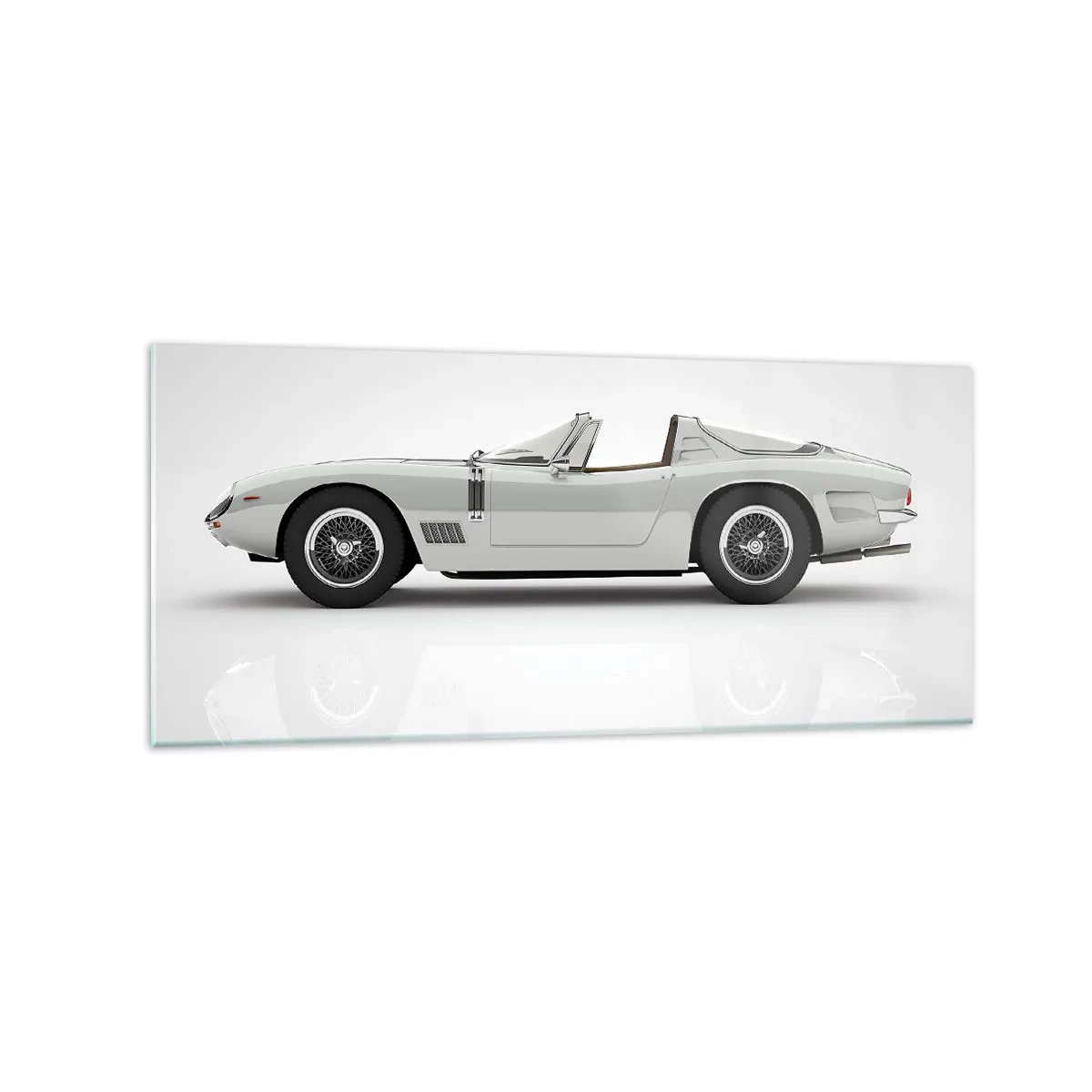 Impression sur verre - Image sur verre - Cabriolet blanc classique sur fond clair - 120x50cm - Promesse de plaisir - Décoration murale moderne pour le salon et la chambre ARTTOR
