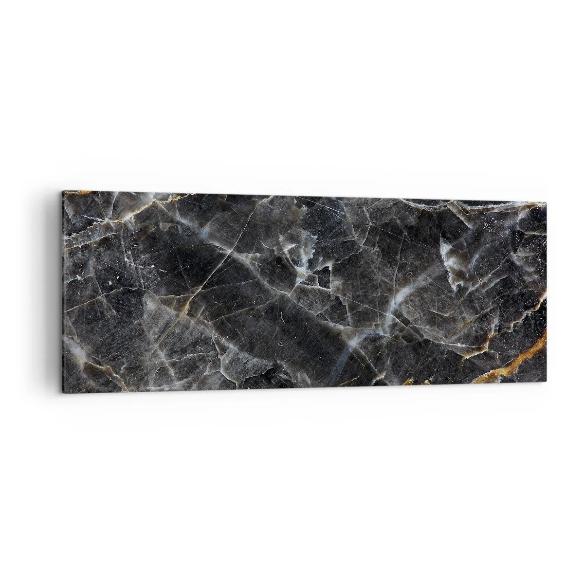 Impression sur toile - Image sur toile - Détails noirs et dorés de la surface en marbre - 140x50cm - La vie intérieure de la pierre - Décoration murale moderne pour le salon et la chambre ARTTOR