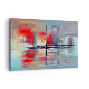 Impression sur toile - Image sur toile - Une composition abstraite aux couleurs intenses, aux lignes et aux formes géométriques. - 100x70cm - Un paysage dans une dimension inconnue - Décoration murale moderne pour le salon et la chambre ARTTOR