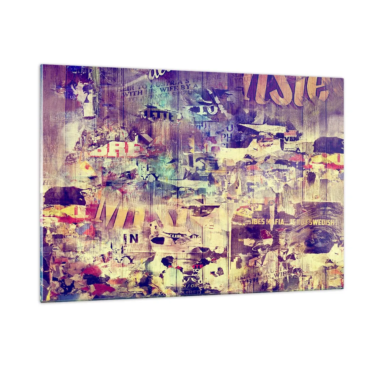 Impression sur verre - Image sur verre - Composition abstraite avec des textures urbaines et des graffitis - 120x80cm - Et c'est tout ce qu'il y a à faire - Décoration murale moderne pour le salon et la chambre ARTTOR