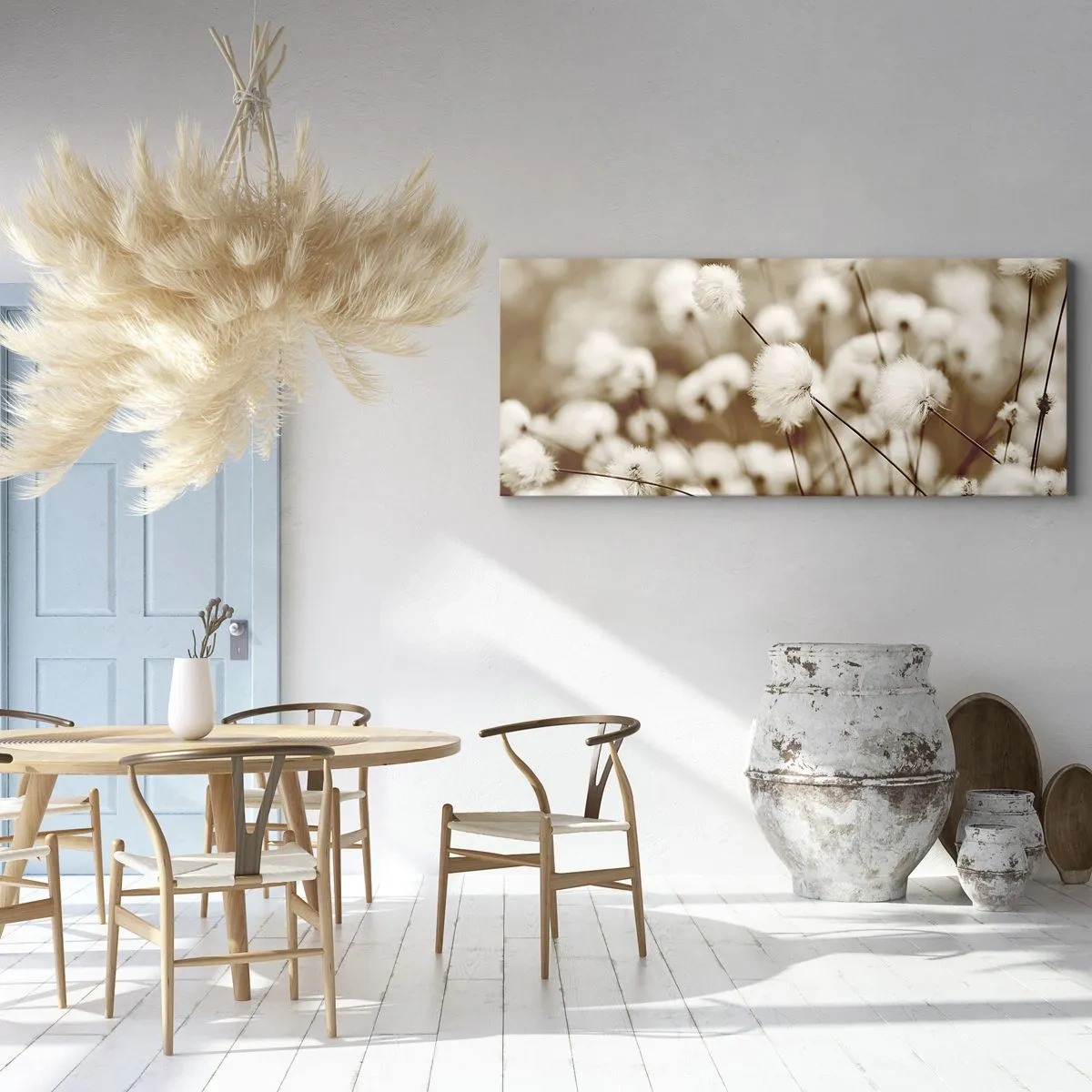 Impression sur toile - Image sur toile - Un champ de plantes délicates aux tons sépia - 120x50cm - Tige moelleuse - Décoration murale moderne pour le salon et la chambre ARTTOR