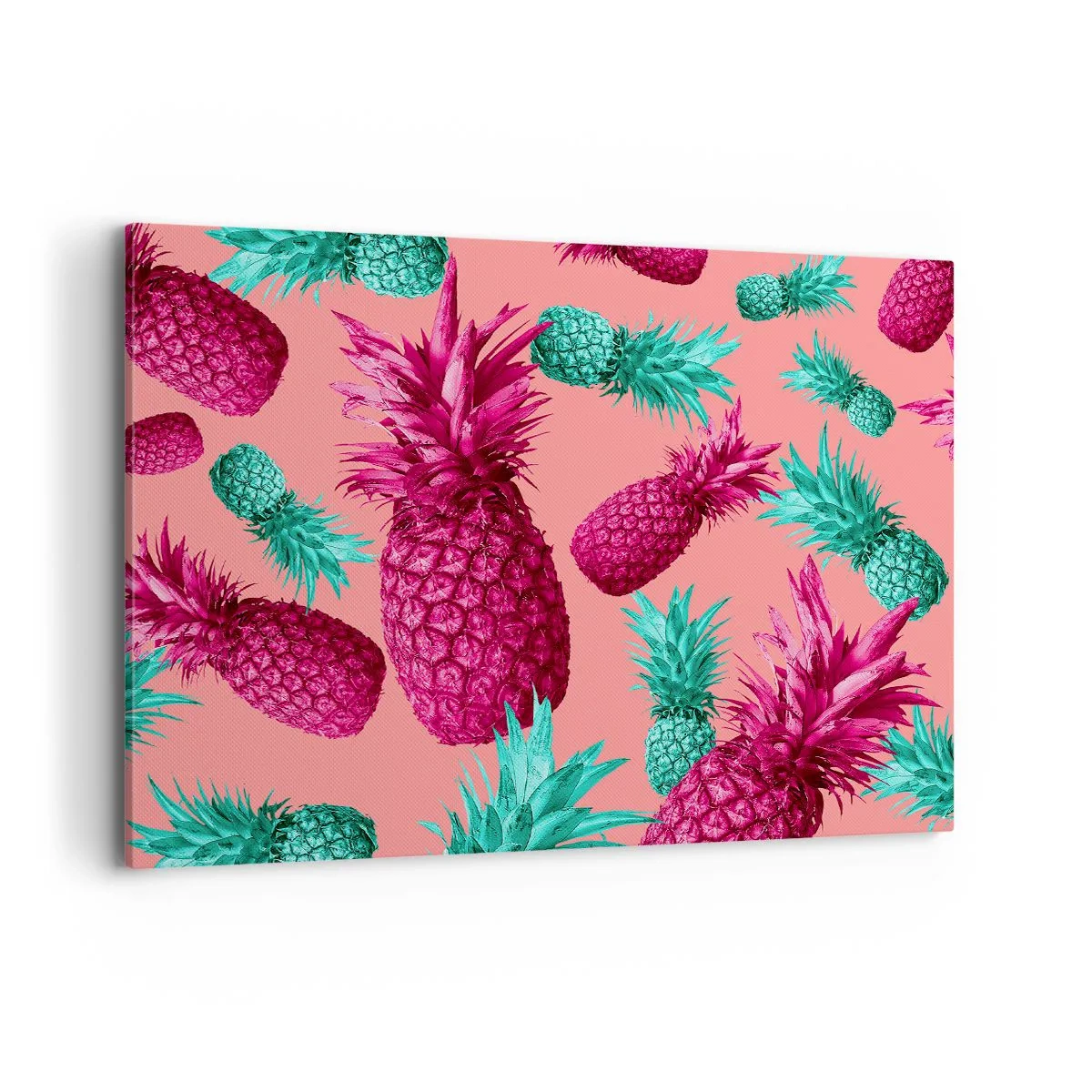 Impression sur toile - Image sur toile - Ananas exotiques aux couleurs roses et turquoise - 100x70cm - La liberté est douce - Décoration murale moderne pour le salon et la chambre ARTTOR