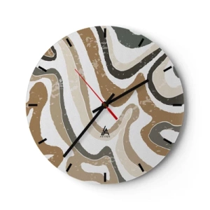 Horloge murale - Pendule murale - Rayures sinueuses aux tons terreux sur fond blanc - 30x30cm - Méandres de couleurs de la terre - Décoration murale moderne pour le salon, la cuisine et la chambre ARTTOR