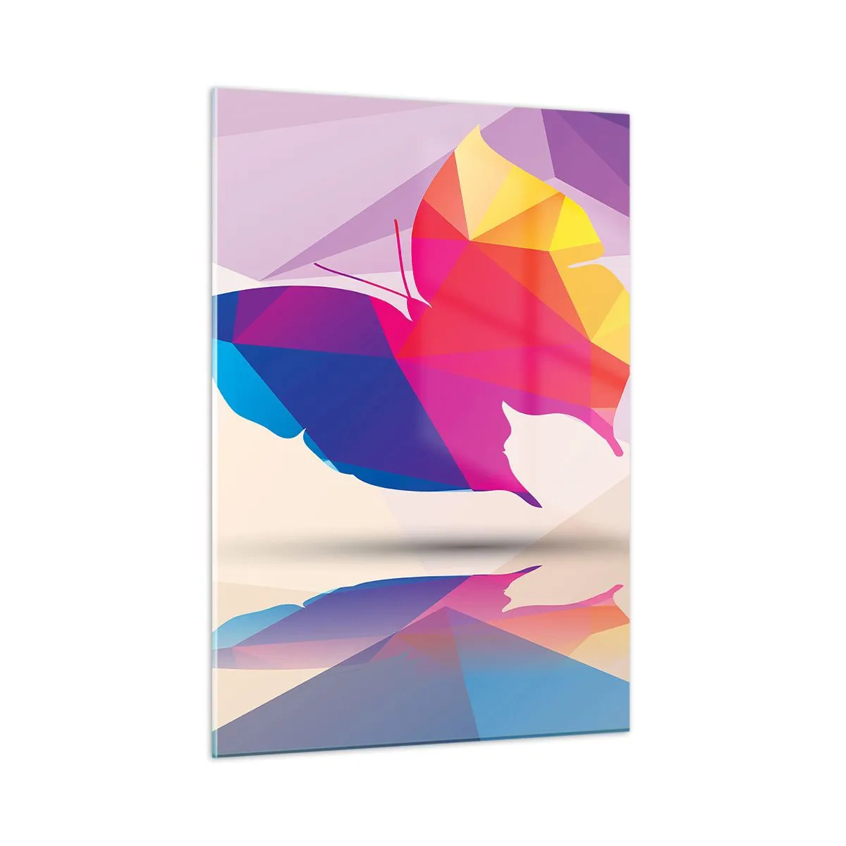 Impression sur verre - Image sur verre - Papillon géométrique dans une abstraction colorée et lumineuse - 50x70cm - Papillon arc-en-ciel - Décoration murale moderne pour le salon et la chambre ARTTOR